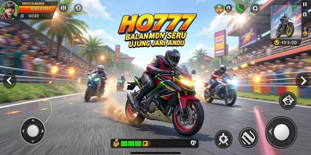 Gameplay HO777 menunjukkan balapan motor yang seru dan mendebarkan.