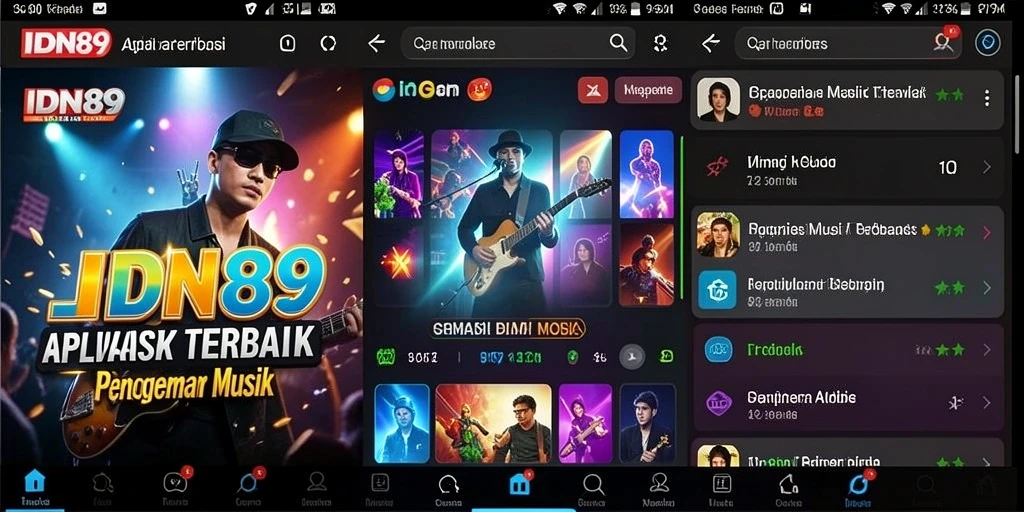 Tampilan gameplay IDN89 dengan berbagai fitur menarik untuk pemutar musik.