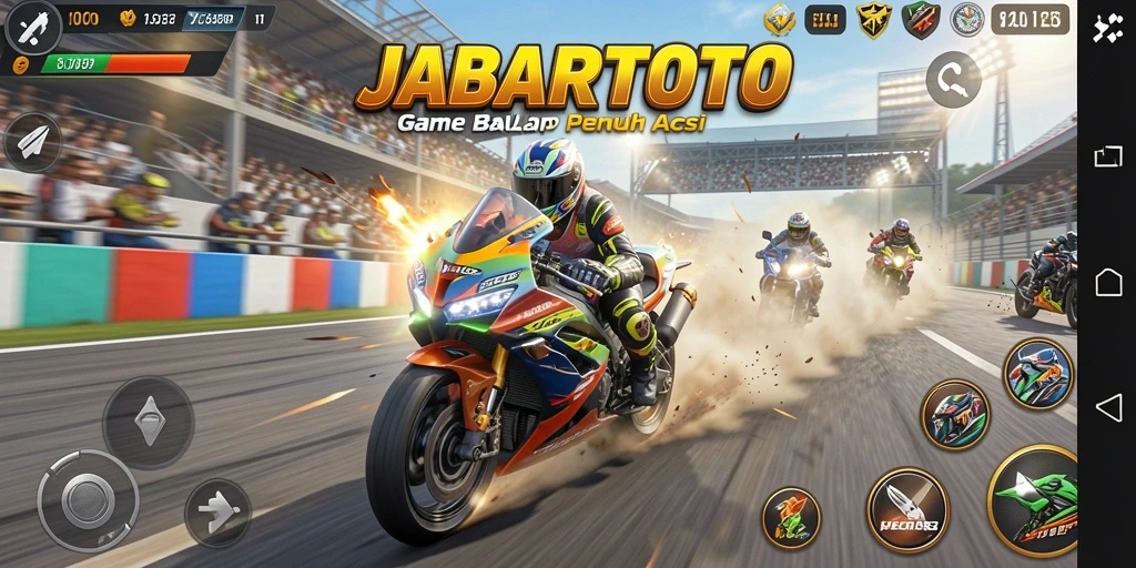 Screenshot JABARTOTO menampilkan aksi balap motor yang mendebarkan.