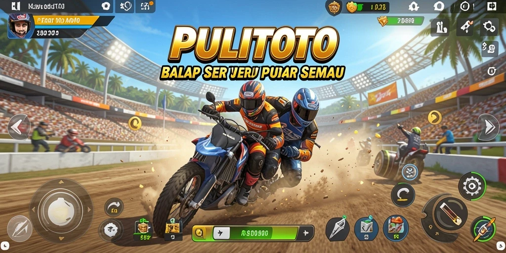 Ilustrasi gameplay PULITOTO yang penuh aksi dan balapan seru.