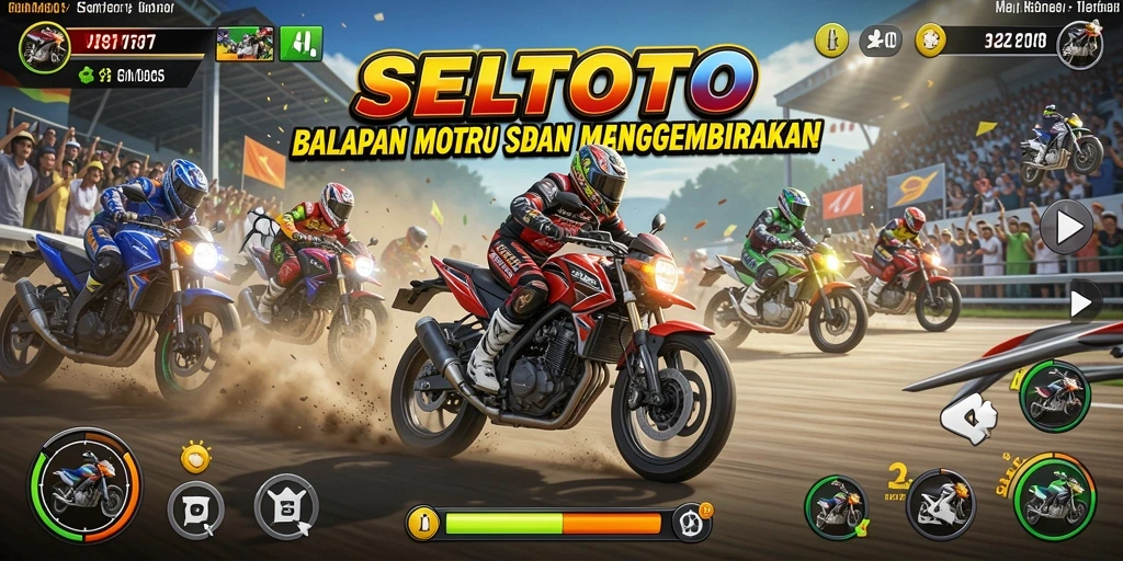Tampilan gameplay menegangkan dari SELTOTO dengan motor balap cepat.
