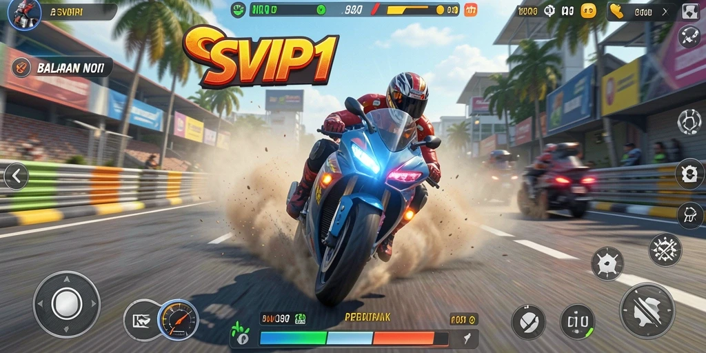 Gameplay balapan motor yang mendebarkan dan seru.