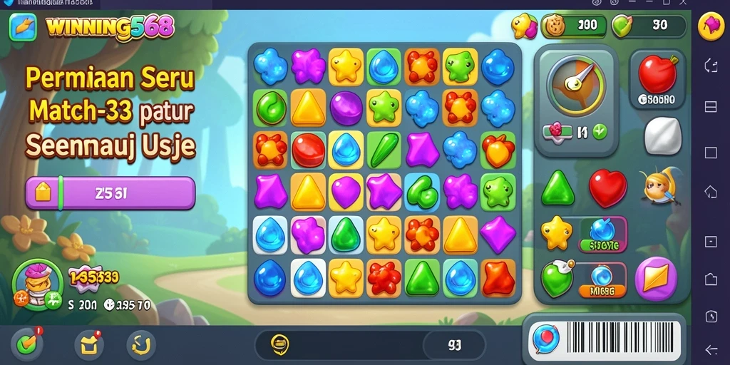 Screenshot menampilkan gameplay seru di WINNING568 dengan permata warna-warni.